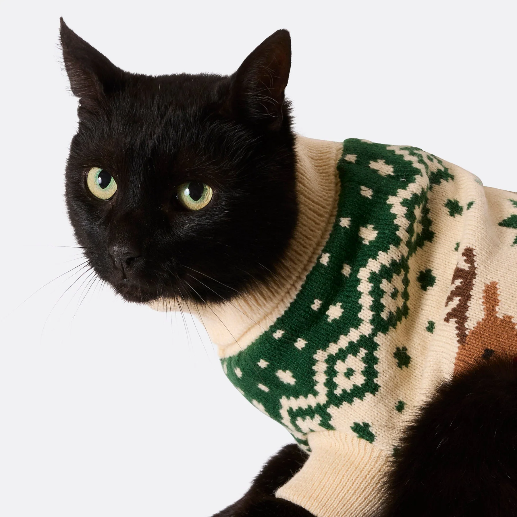 Cats' Green Retro Reindeer Christmas Sweater - Image 3
