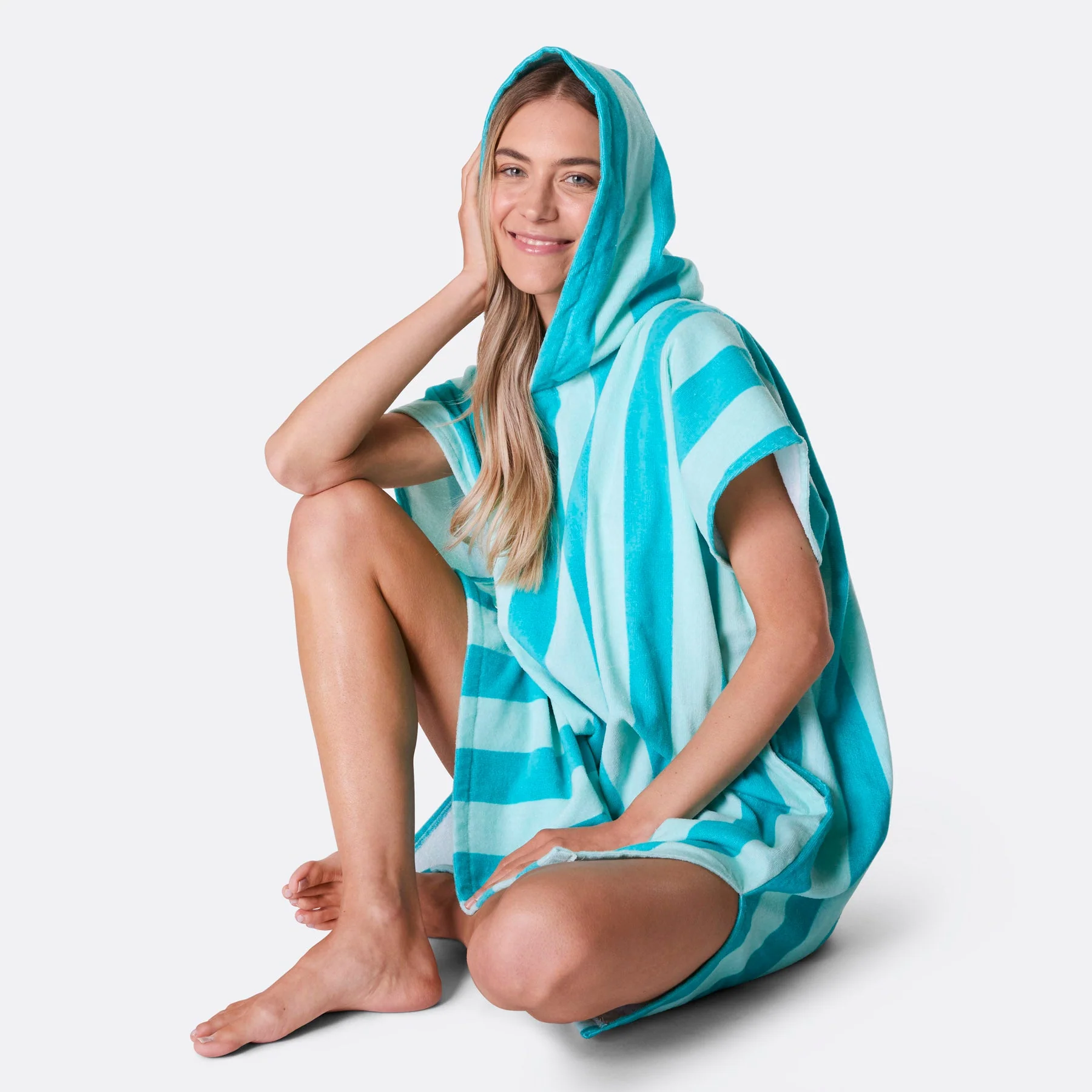 Coral Striped Towel Poncho - Image 3