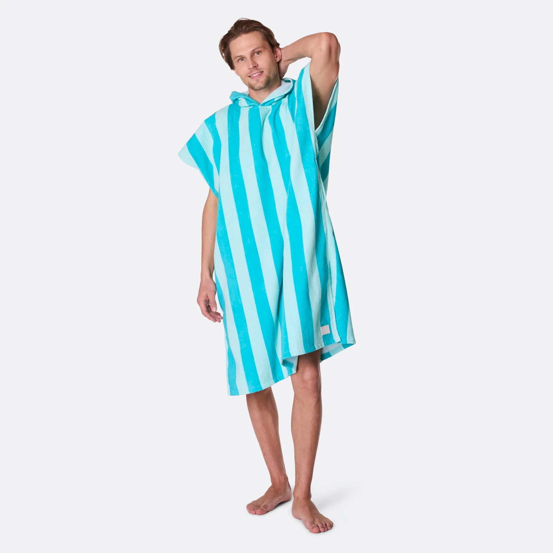 Coral Striped Towel Poncho - Image 4