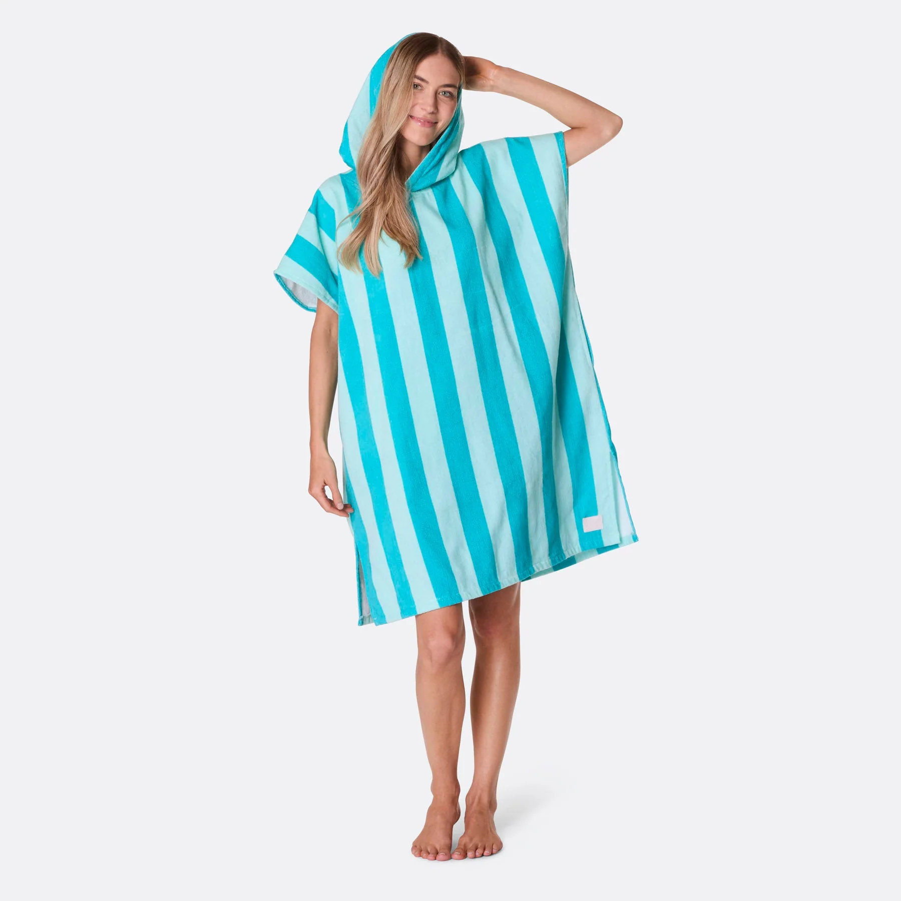 Coral Striped Towel Poncho - Image 6