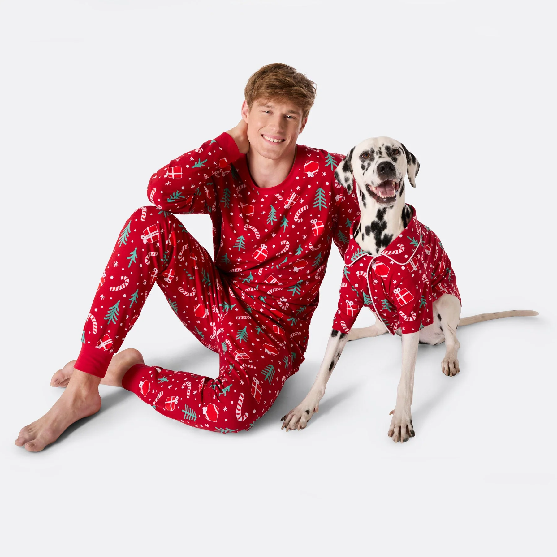 Dogs' Red Christmas Pattern Christmas Pyjamas - Image 2