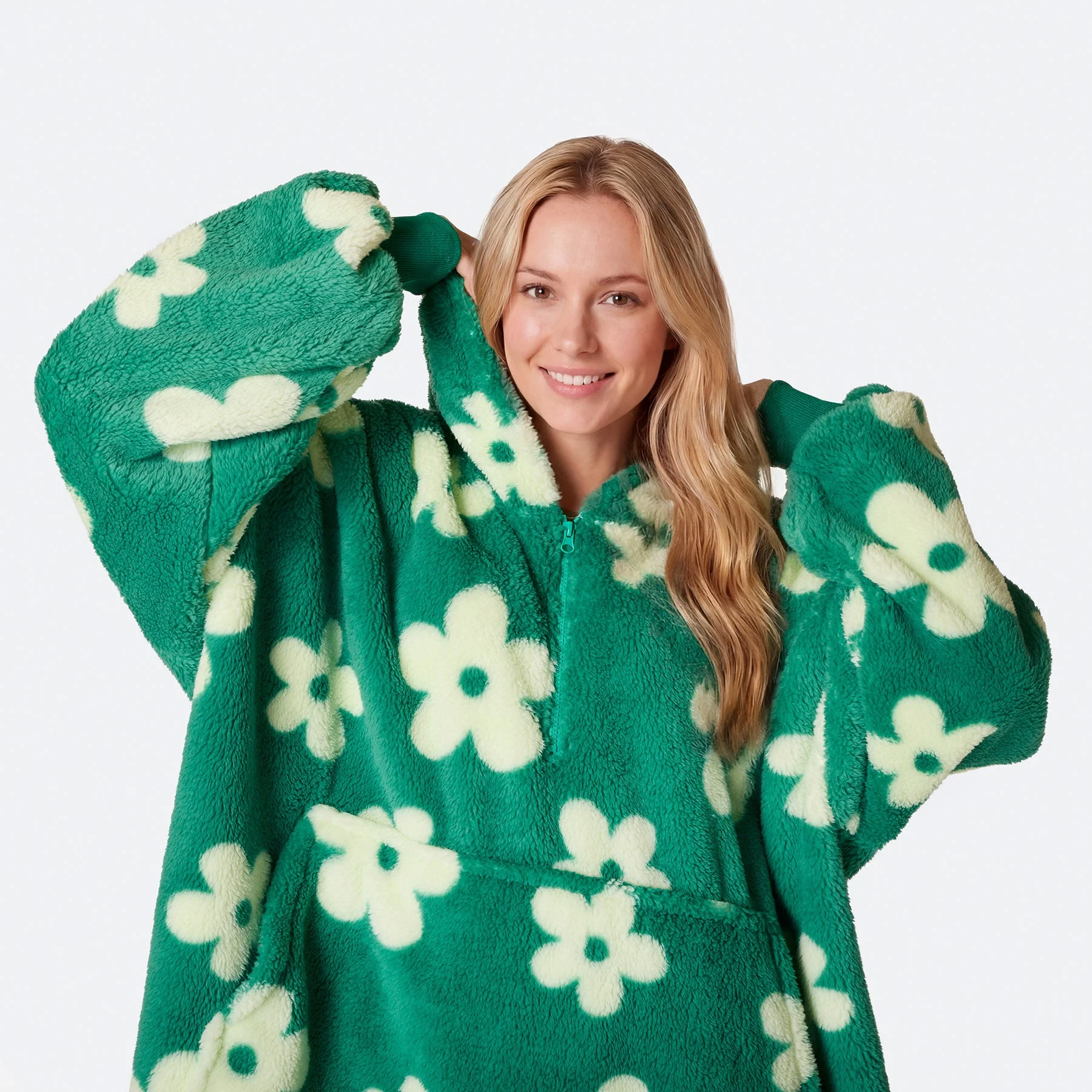 Flowers Green Teddy HappyHoodie - Image 10