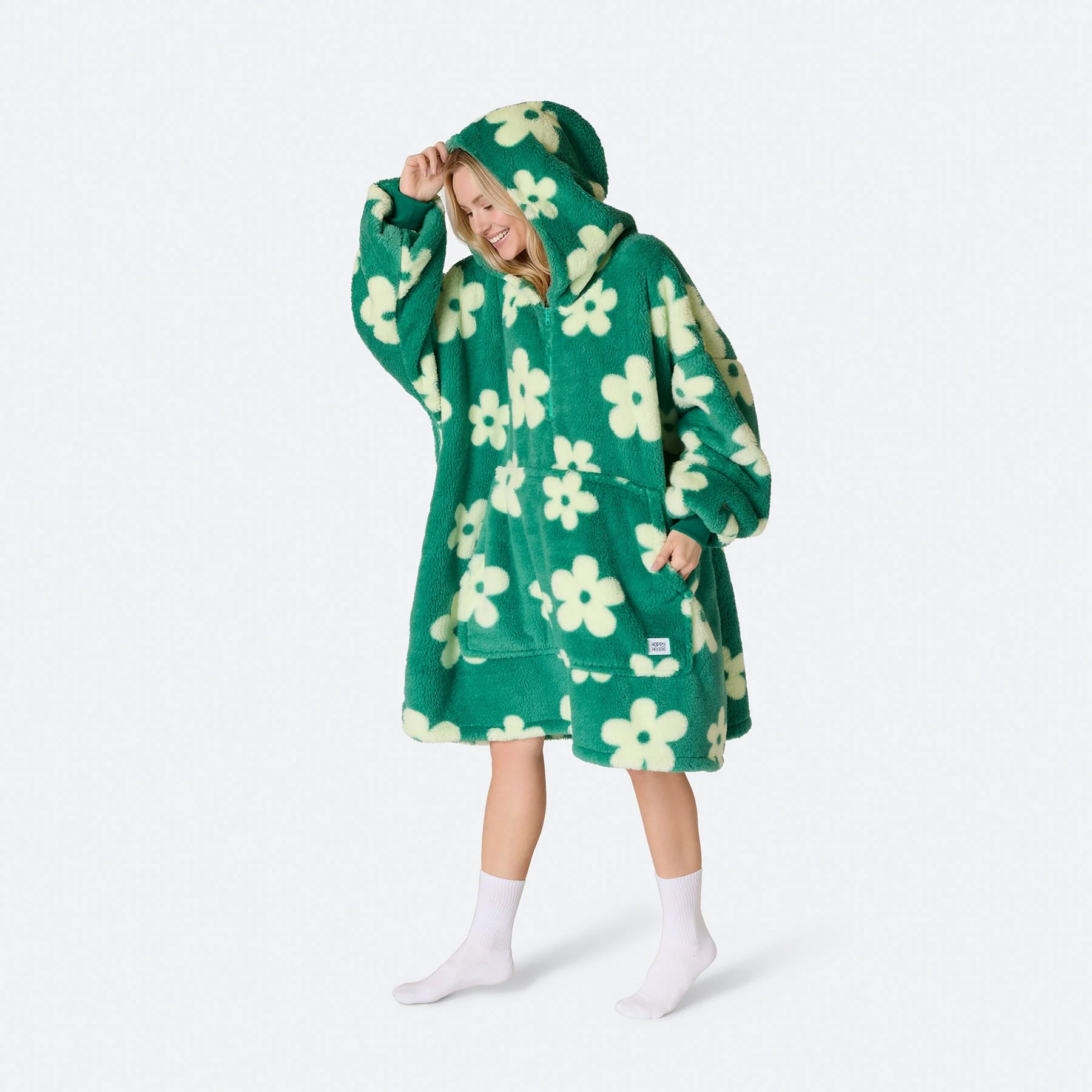 Flowers Green Teddy HappyHoodie - Image 6
