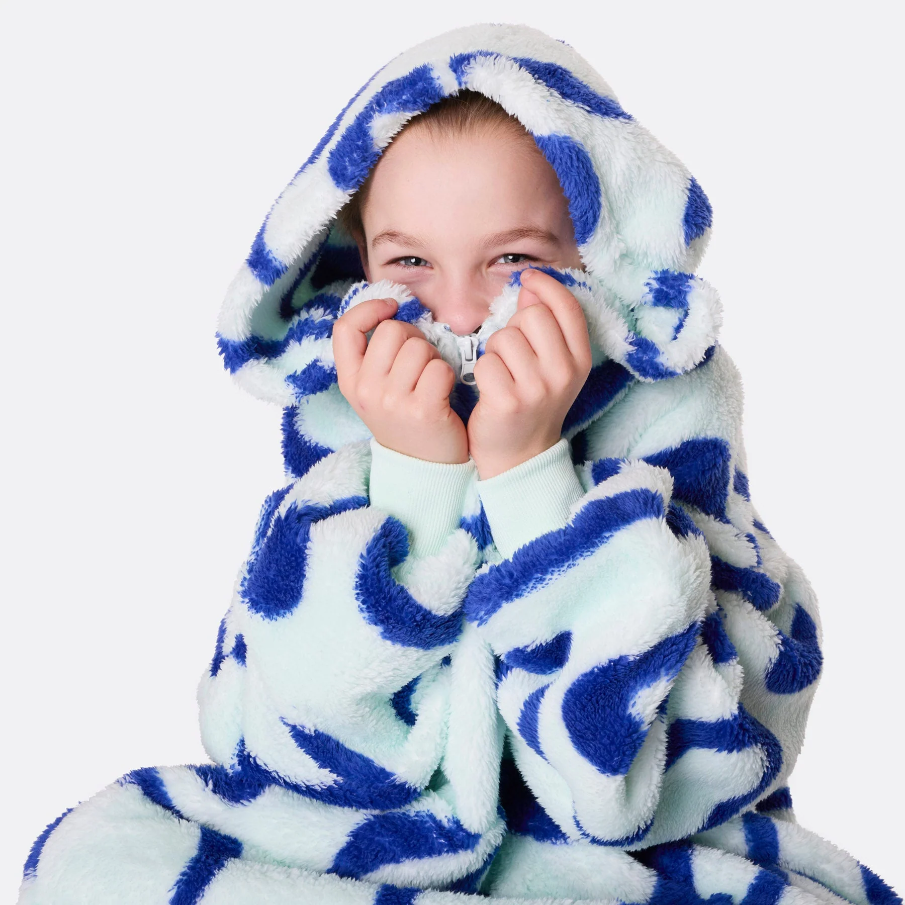 Kids' Blue Wavy Teddy HappyHoodie - Image 3