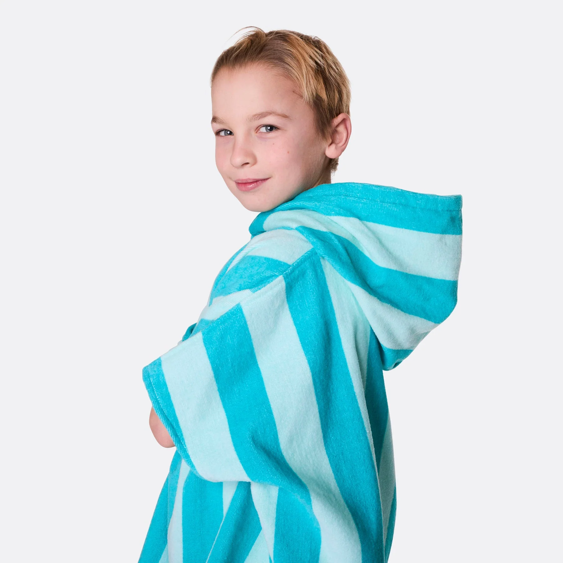 Kids' Coral Striped Towel Poncho - Image 3