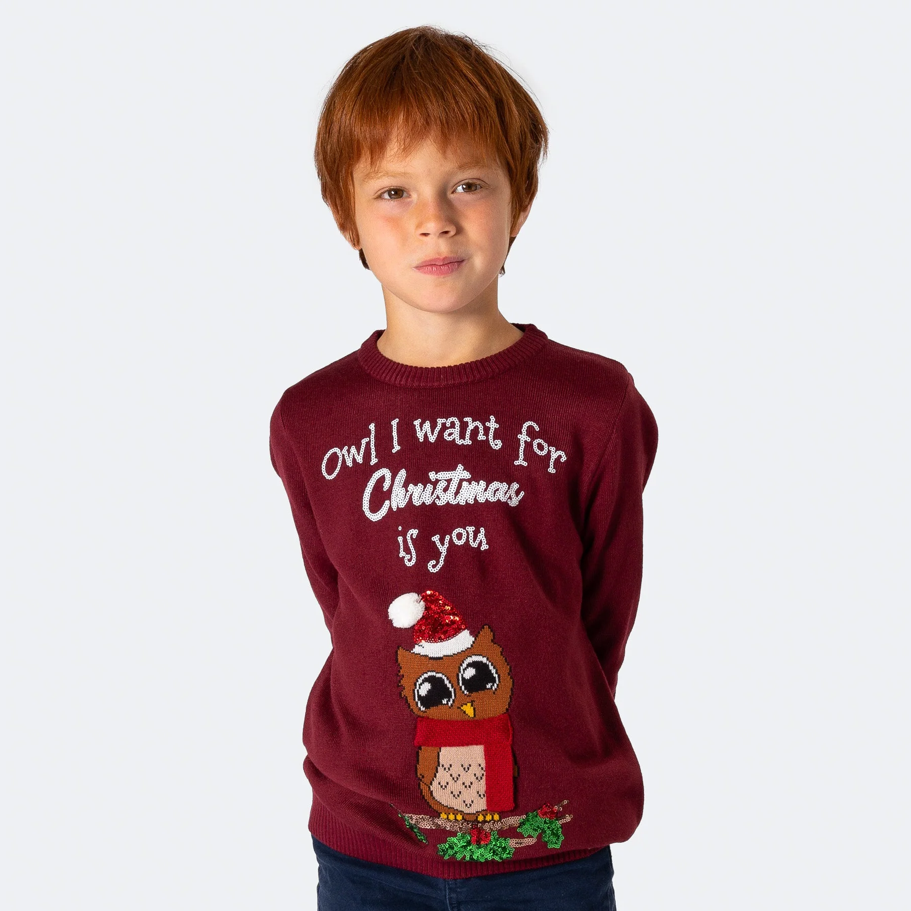 Kids' Owl I Want Christmas Sweater - Image 3