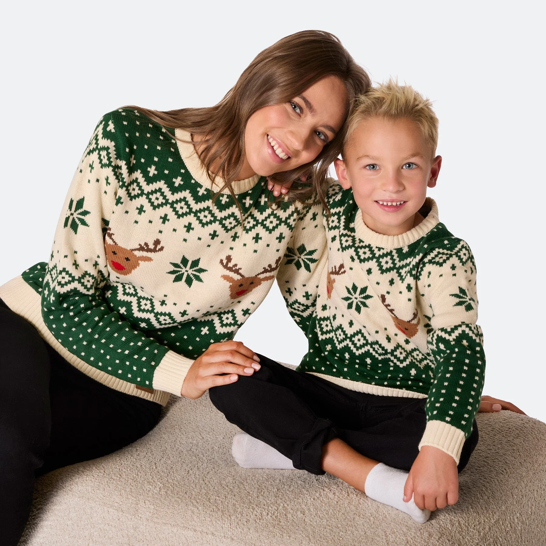 Kids' Retro Reindeer Green Christmas Sweater - Image 6