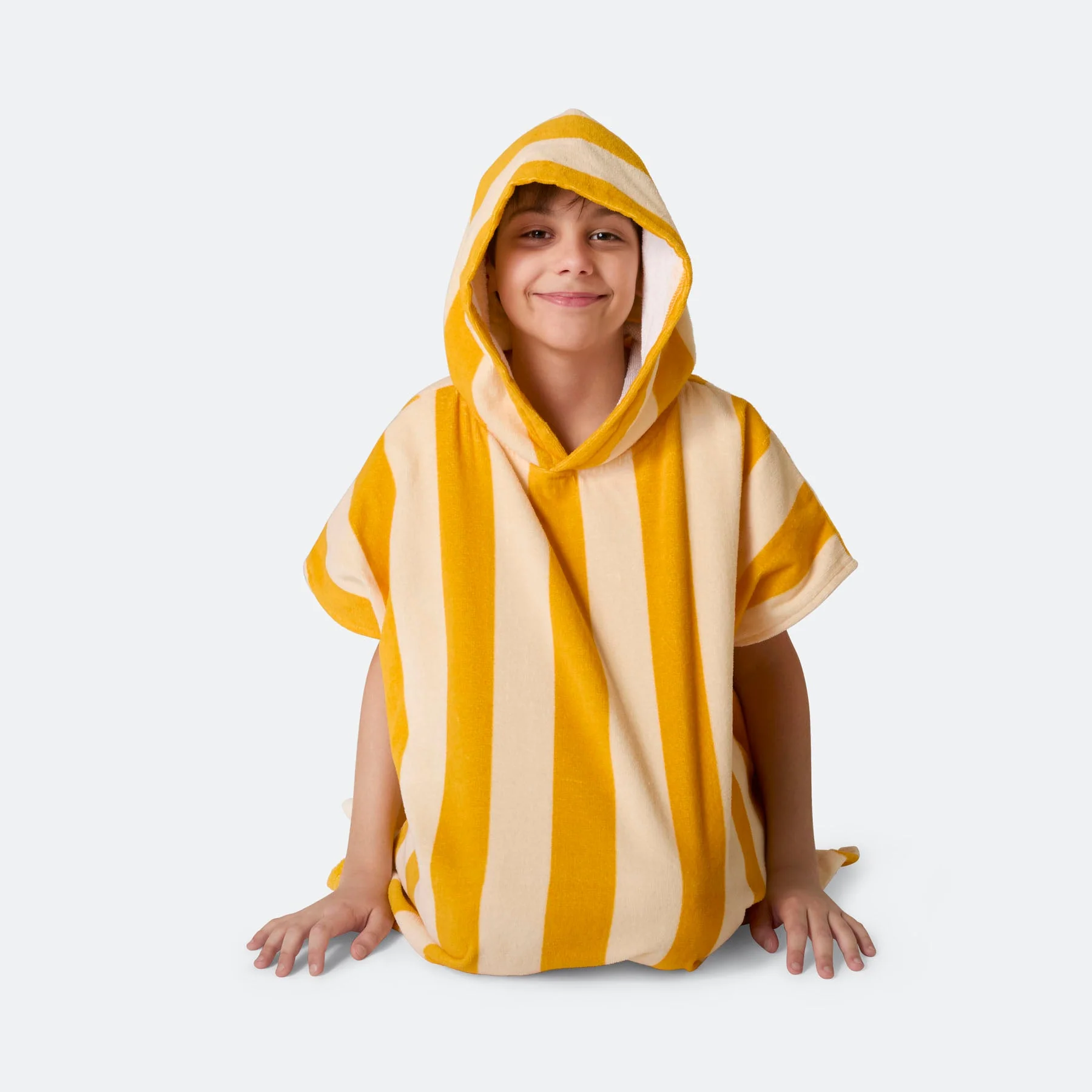 Kids' Striped Yellow Towel Poncho - Image 3