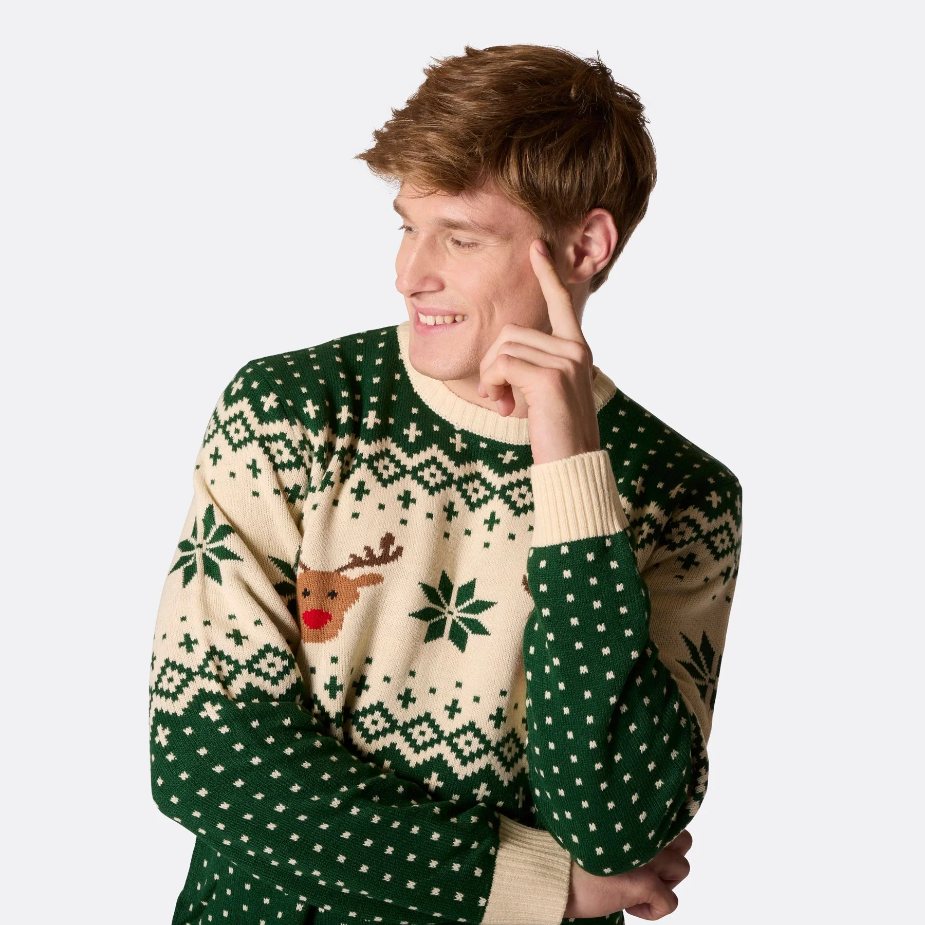 Matching Family Christmas Sweaters - Green Retro Reindeer - Image 4