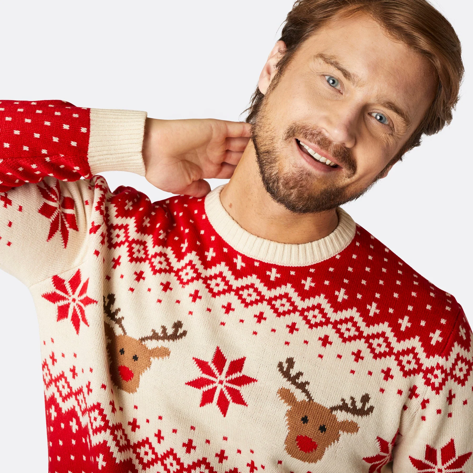 Men's Retro Reindeer Red Christmas Sweater - Image 3