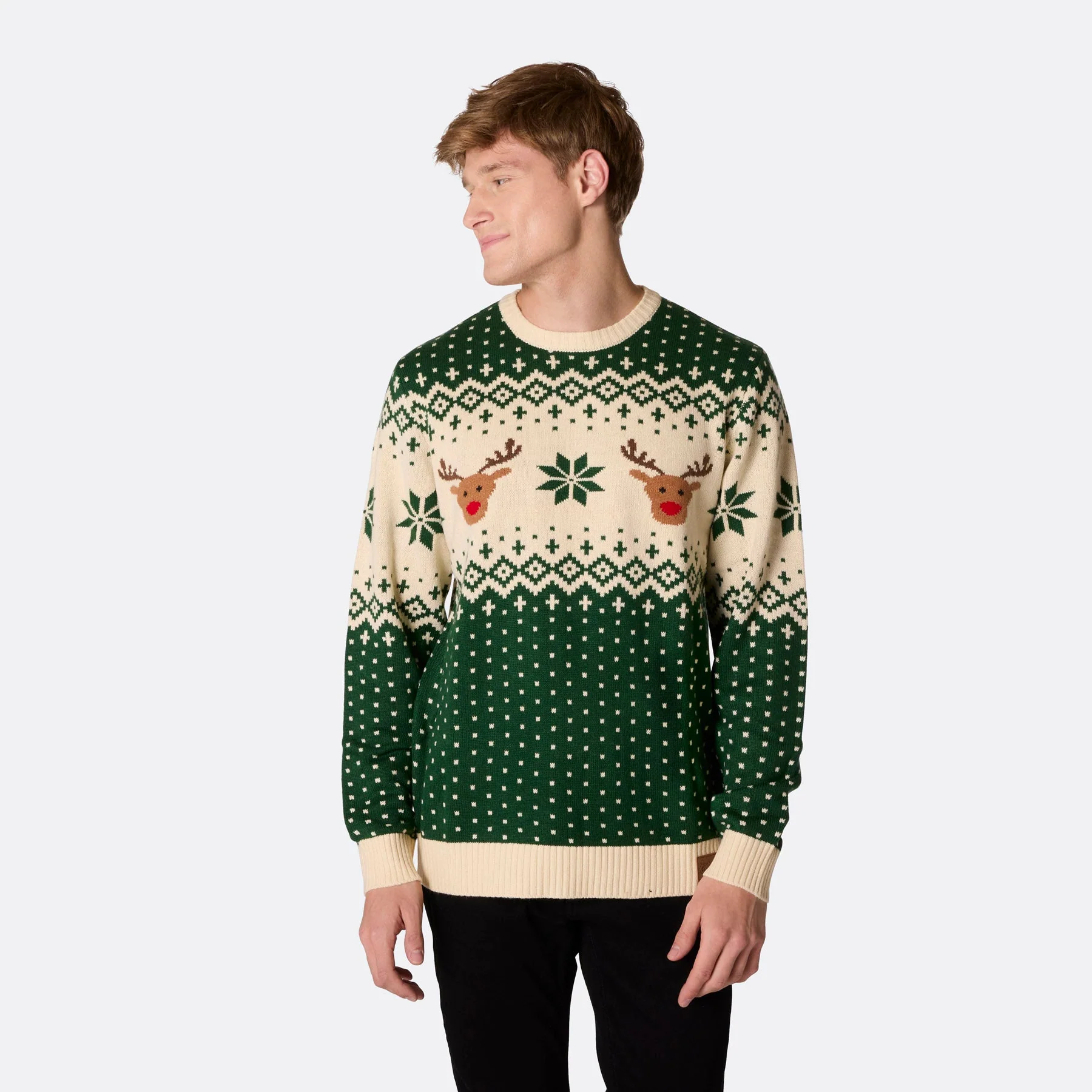 Men's Retro Reindeer Green Christmas Sweater - Image 2