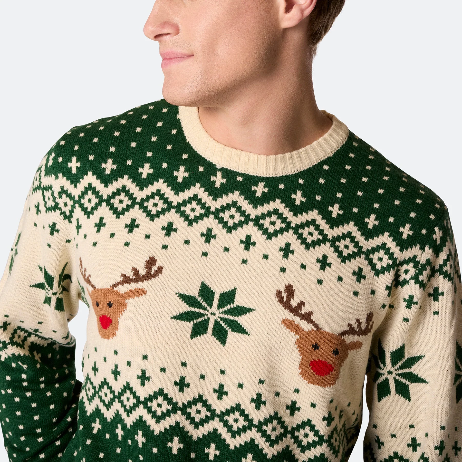Men's Retro Reindeer Green Christmas Sweater - Image 3