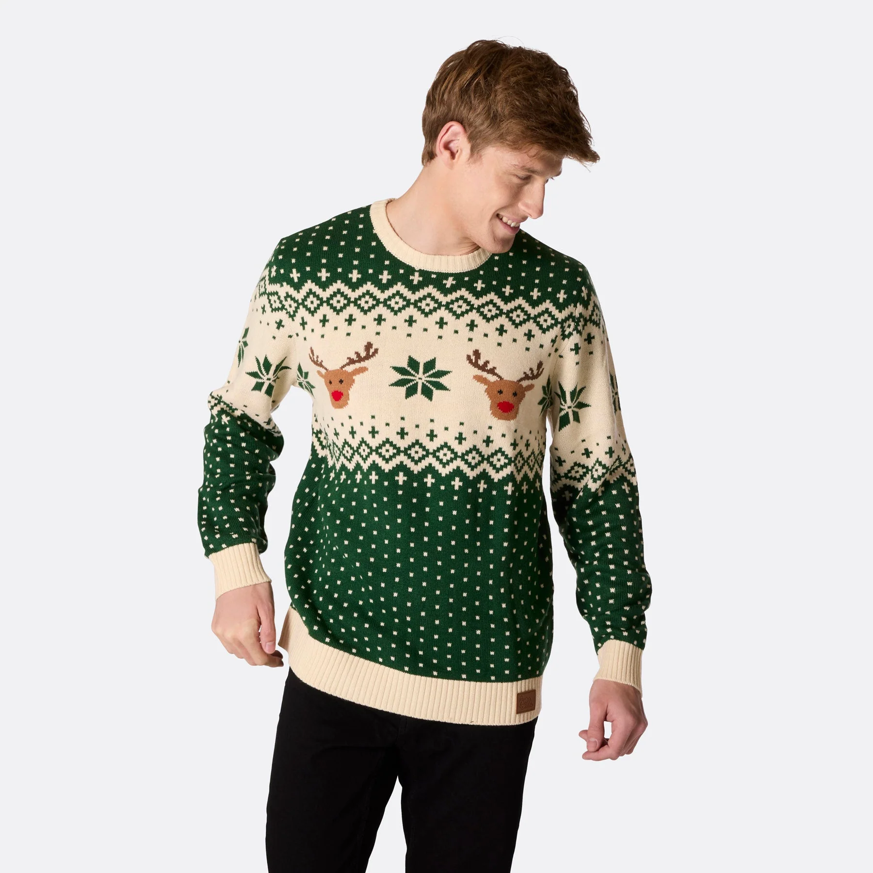 Men's Retro Reindeer Green Christmas Sweater - Image 4