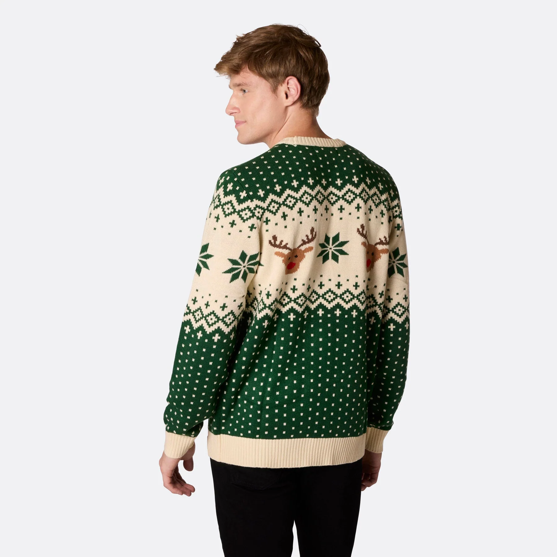 Men's Retro Reindeer Green Christmas Sweater - Image 5