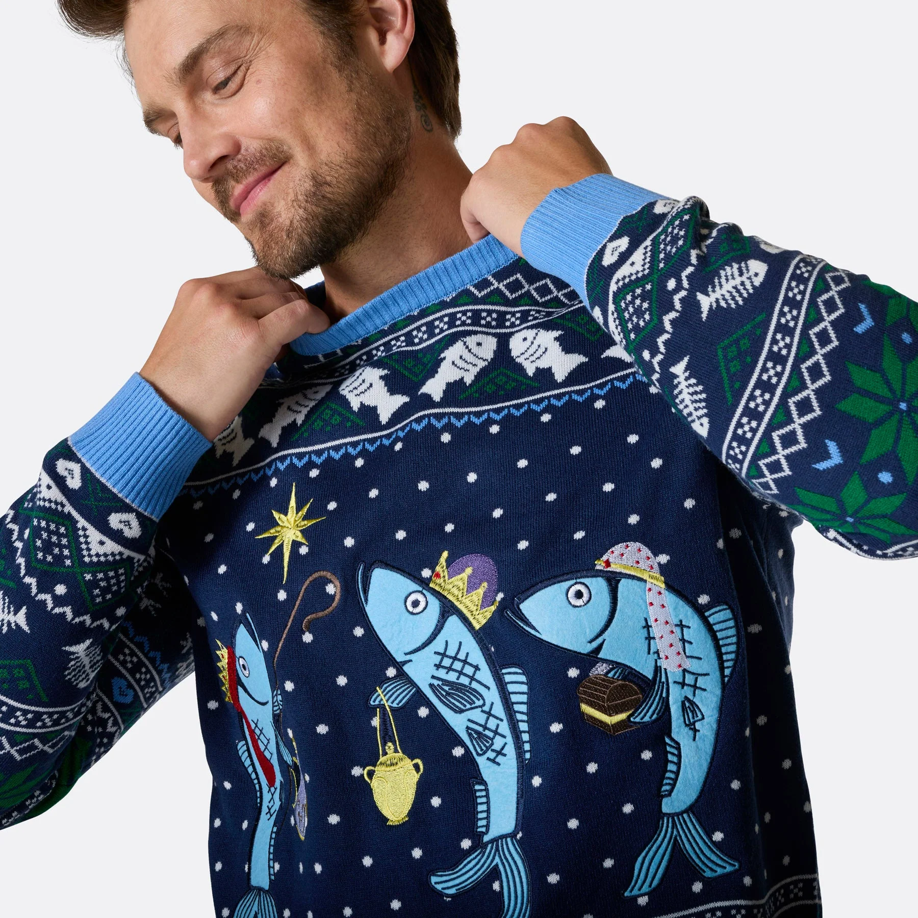 Men's Three Wise Fish Christmas Sweater