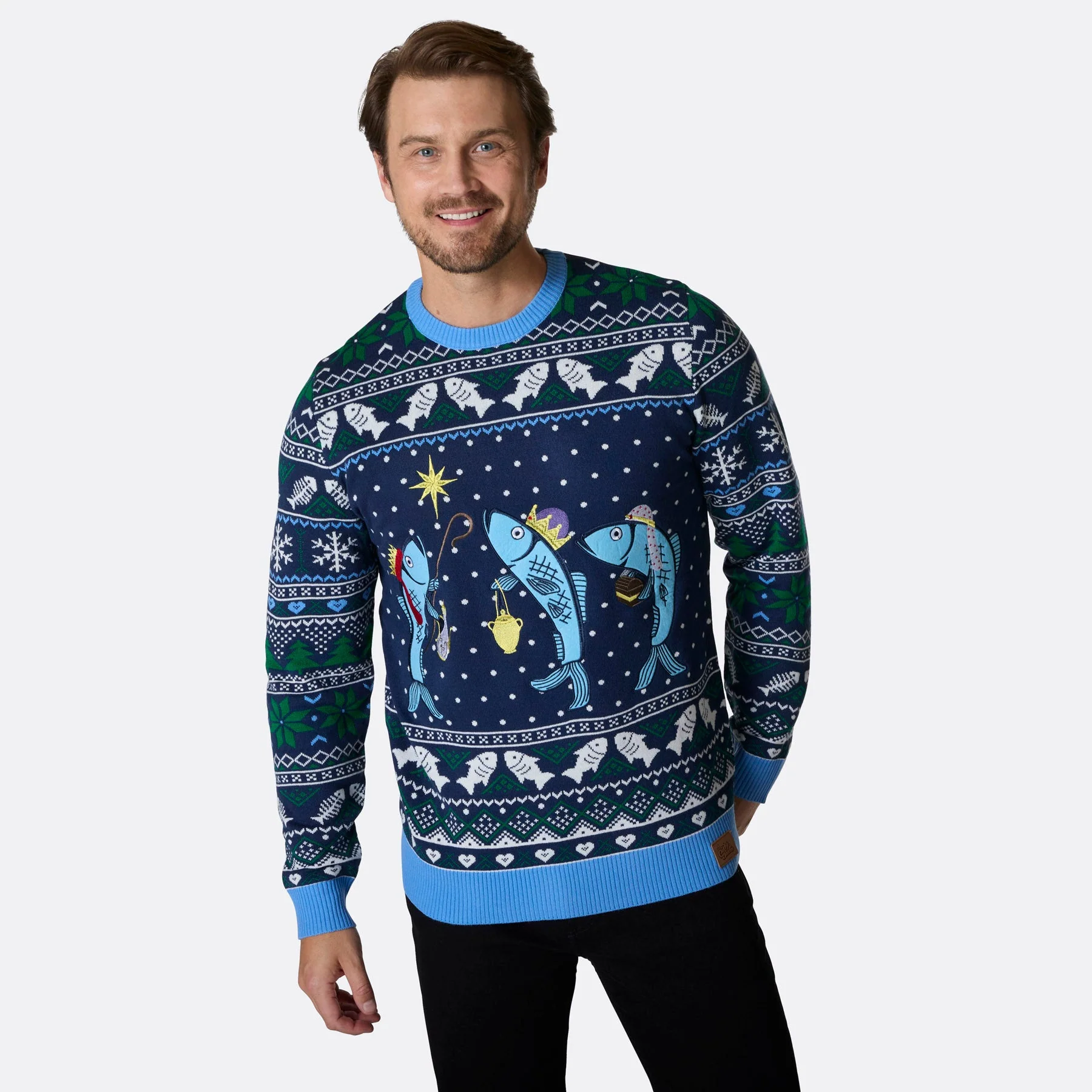 Men's Three Wise Fish Christmas Sweater - Image 2