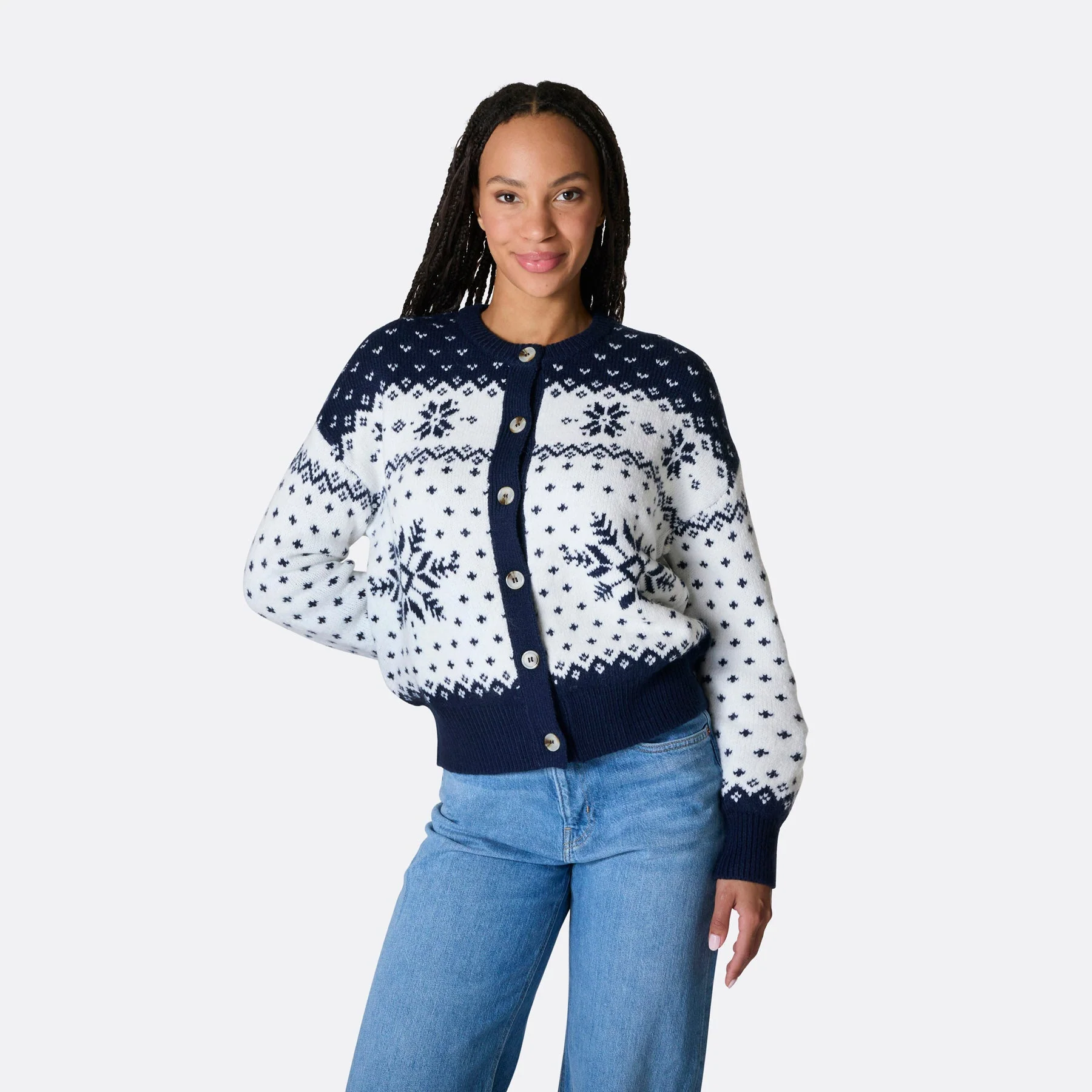 Women's Blue Christmas Cardigan - Image 2