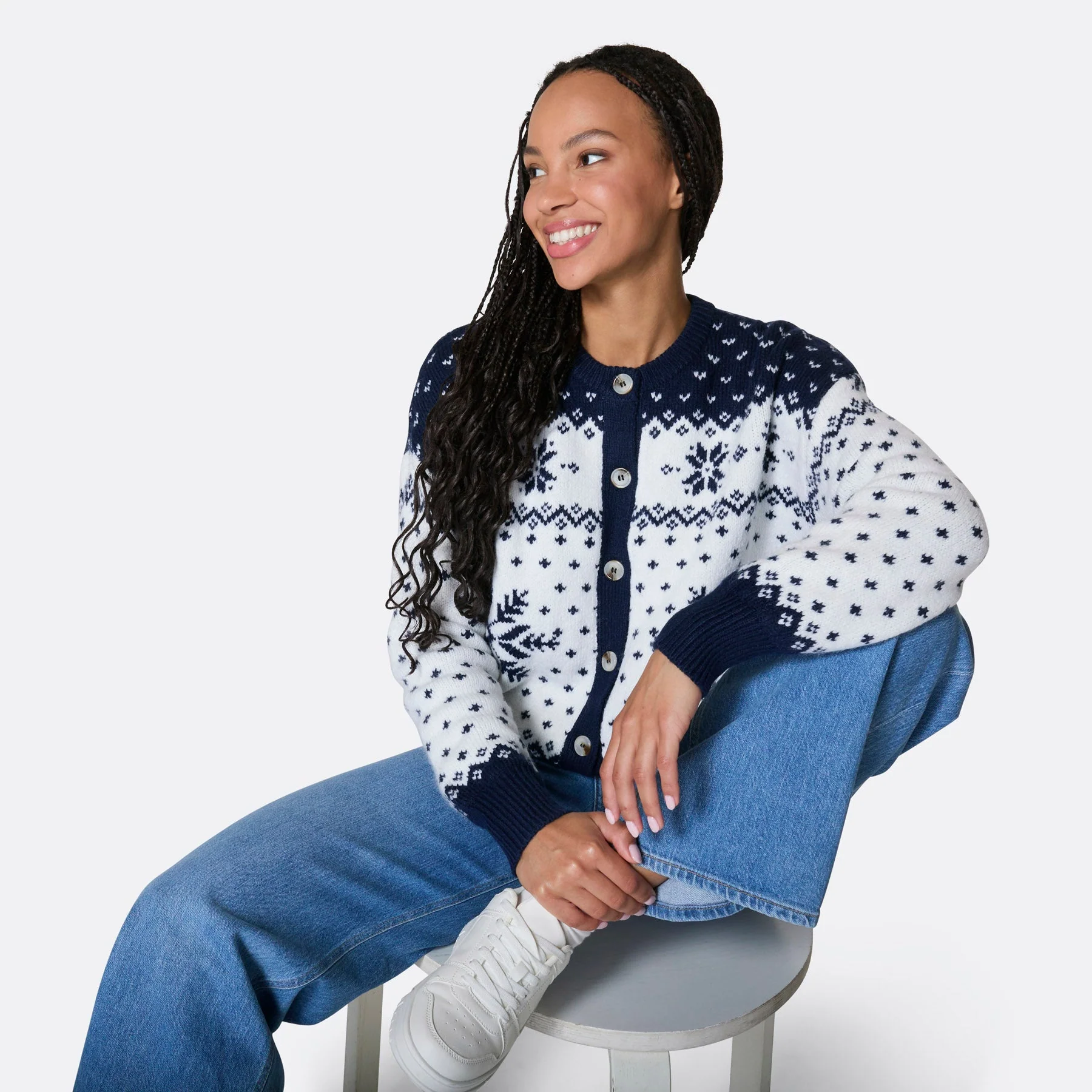 Women's Blue Christmas Cardigan - Image 3