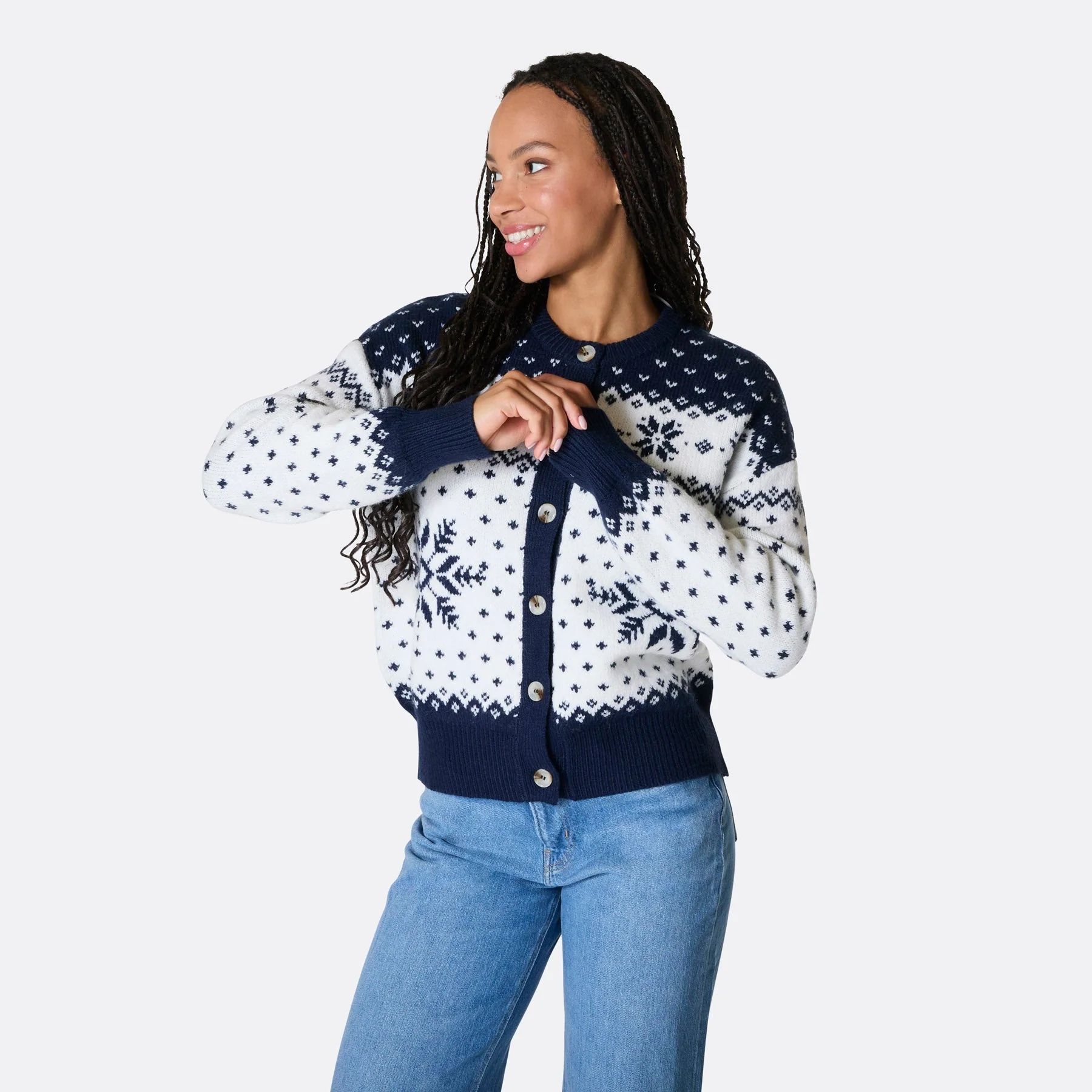 Women's Blue Christmas Cardigan - Image 5