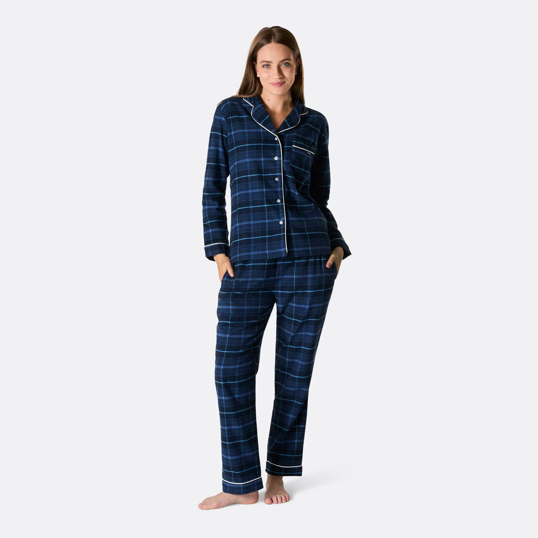 Women's Blue Flannel Christmas Pyjamas - Image 3