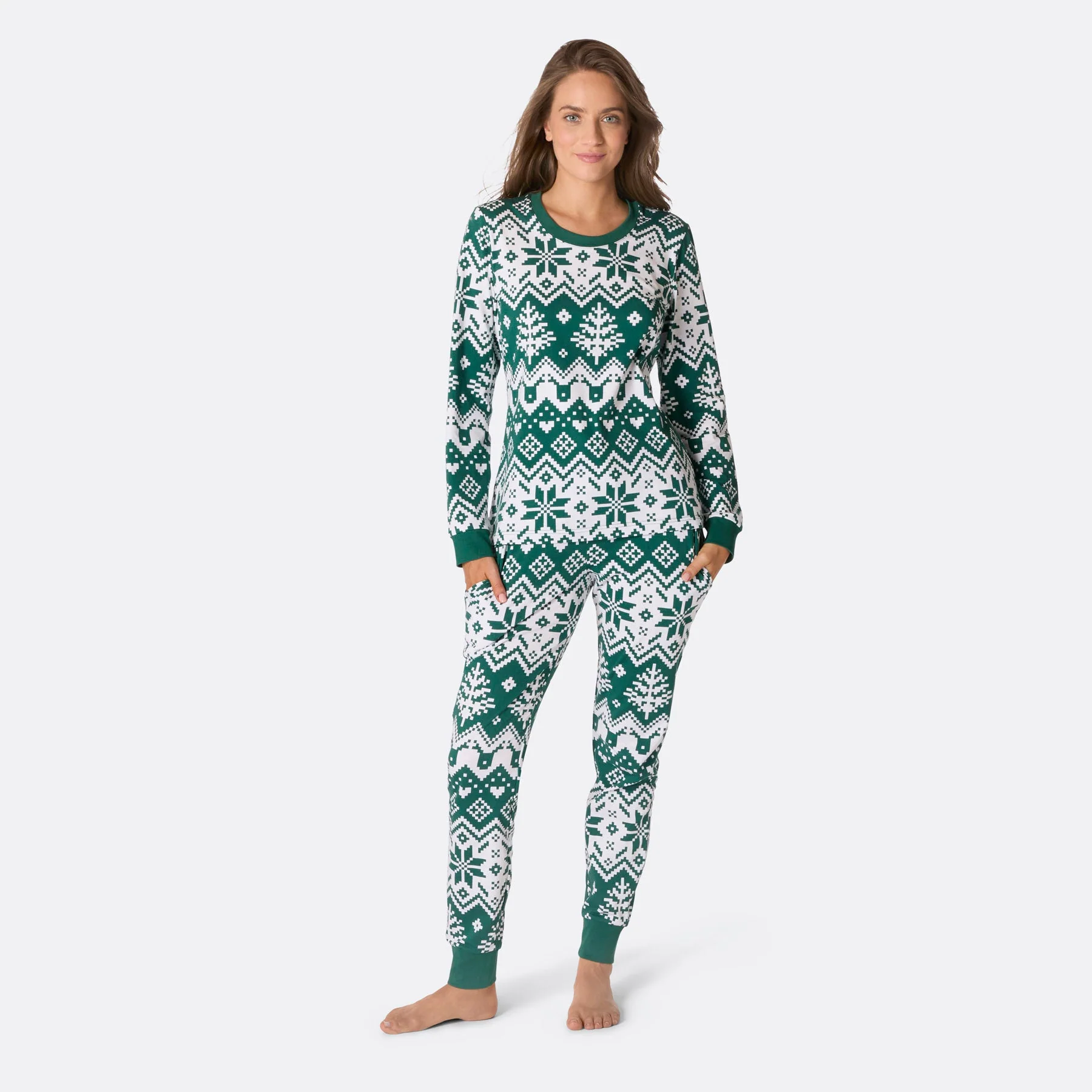 Women's Green Christmas Knit Christmas Pyjamas - Image 3