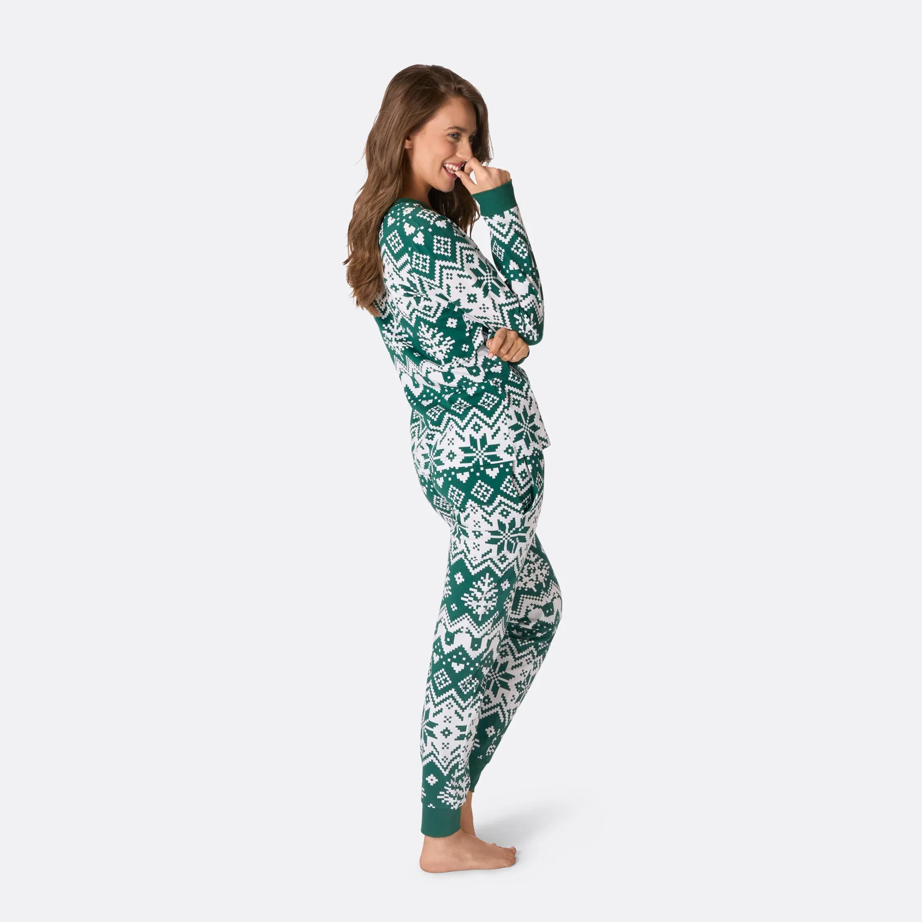 Women's Green Christmas Knit Christmas Pyjamas - Image 5
