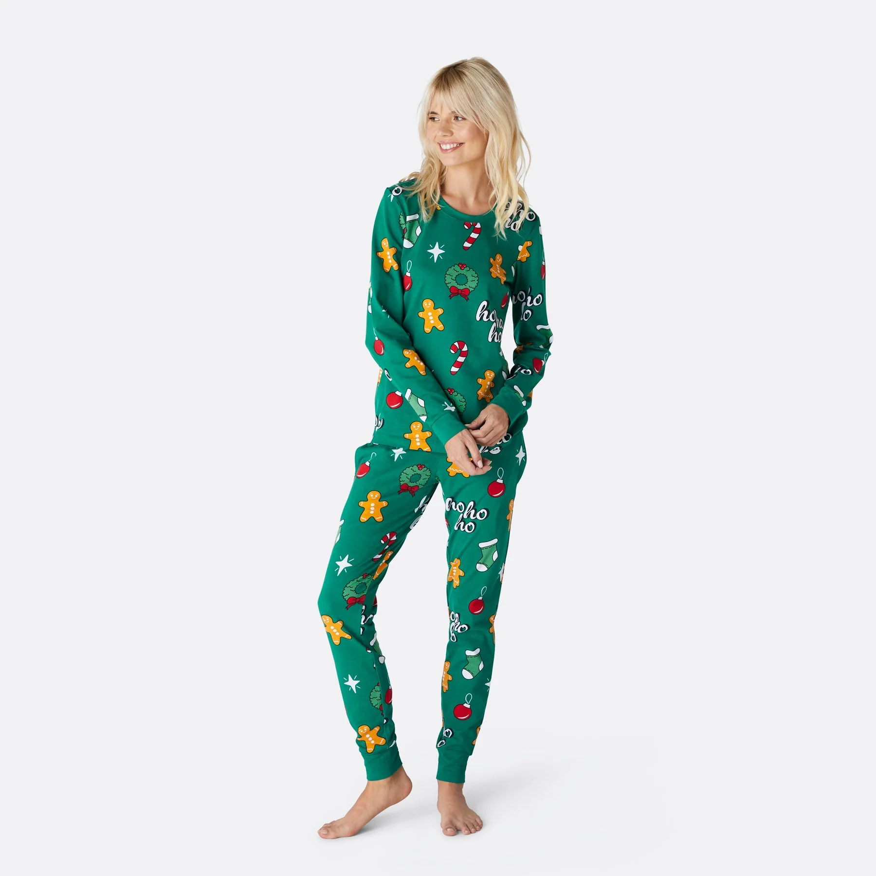 Women's Green Hohoho Christmas Pyjamas - Image 3