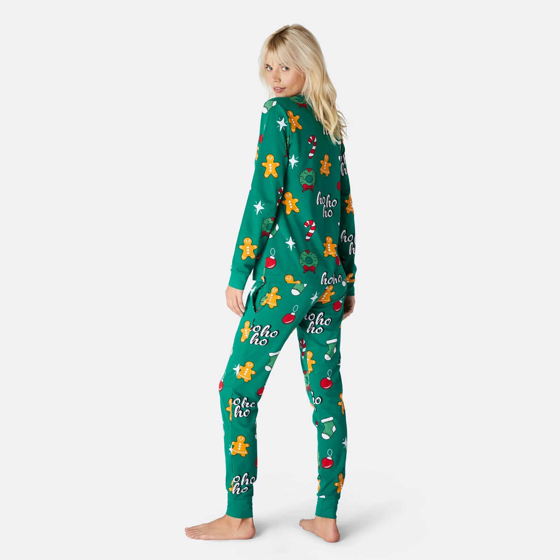 Women's Green Hohoho Christmas Pyjamas - Image 4