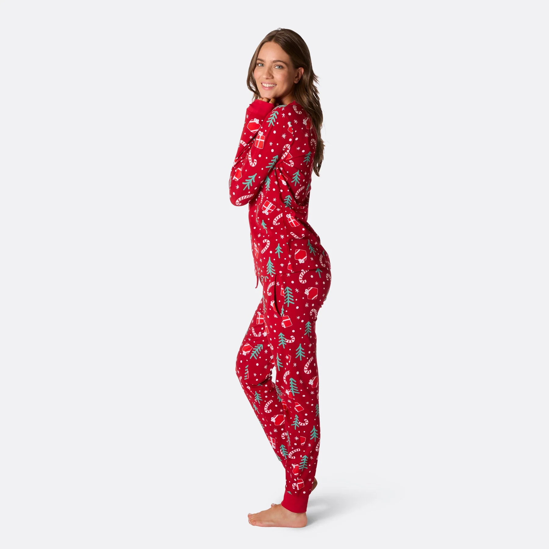 Women's Red Christmas Pattern Christmas Pyjamas - Image 4