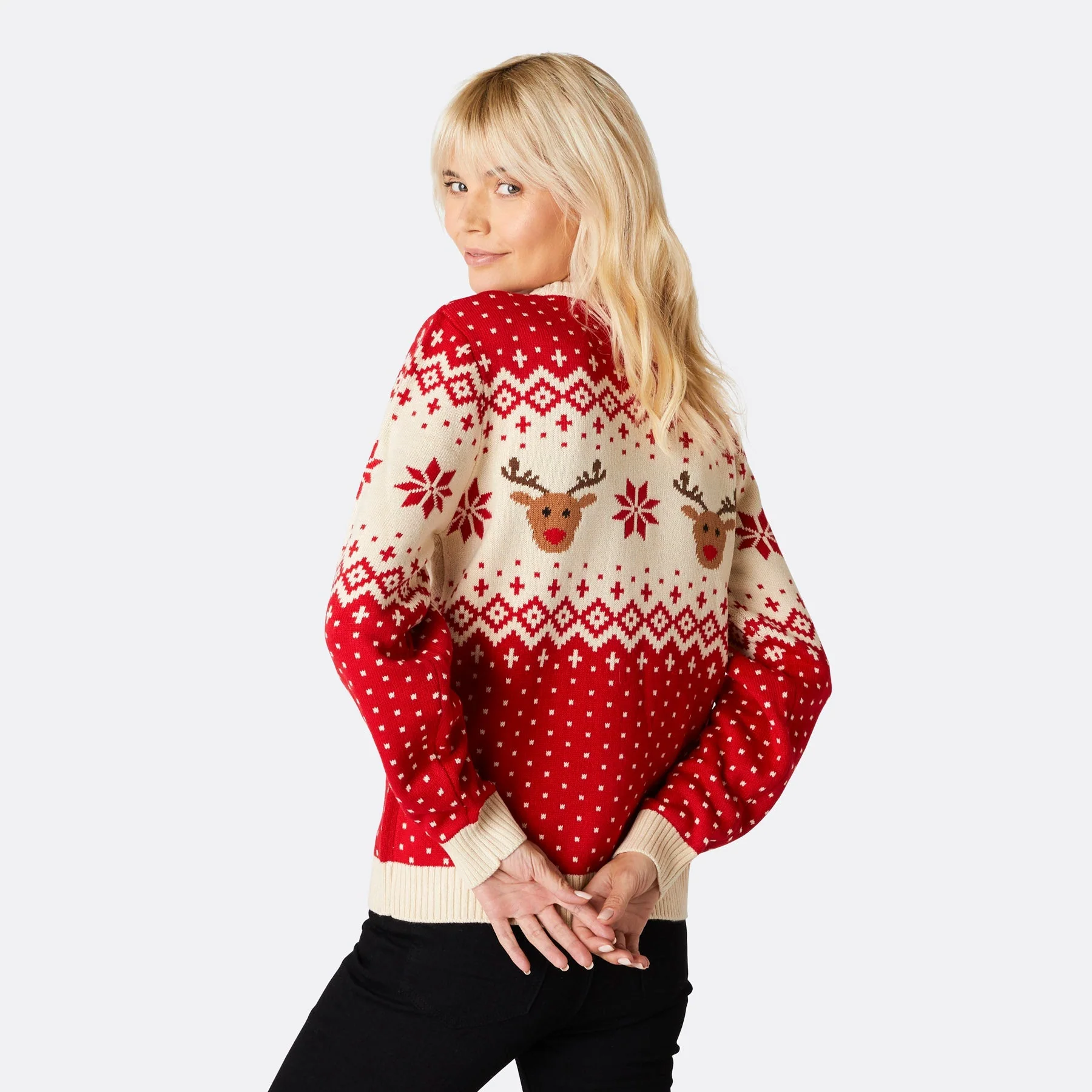 Women's Retro Reindeer Red Christmas Sweater - Image 4