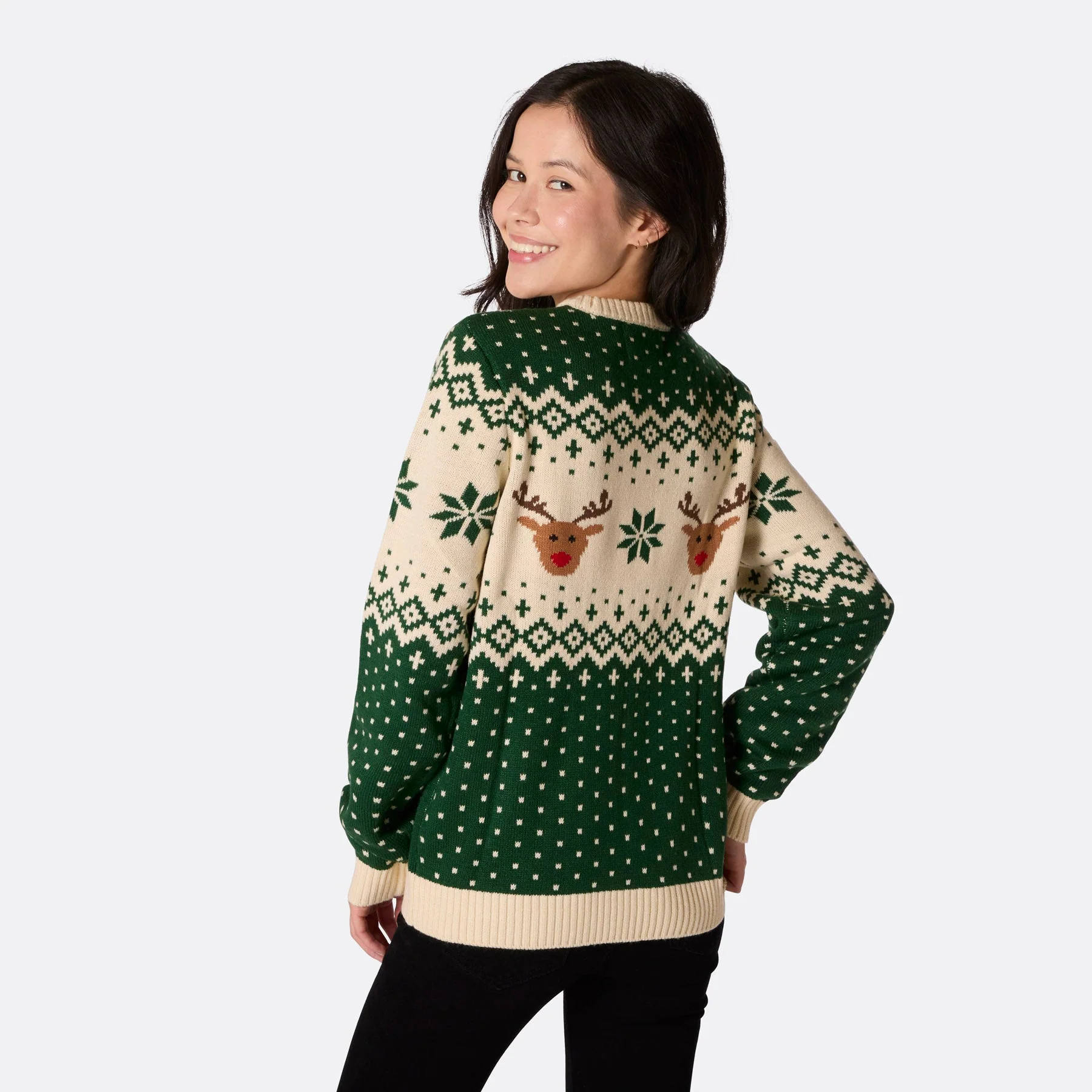 Women's Retro Reindeer Green Christmas Sweater - Image 2