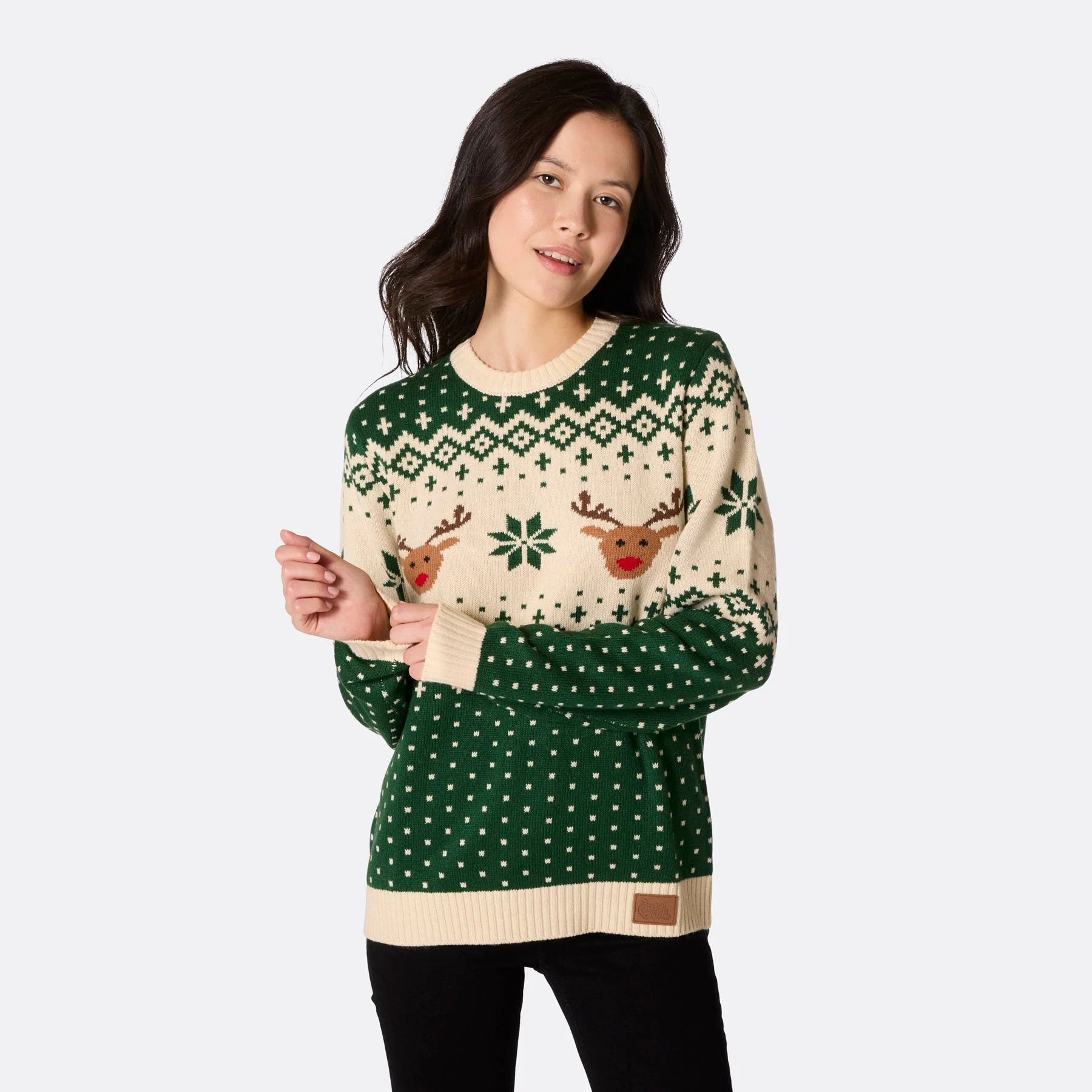 Women's Retro Reindeer Green Christmas Sweater - Image 3