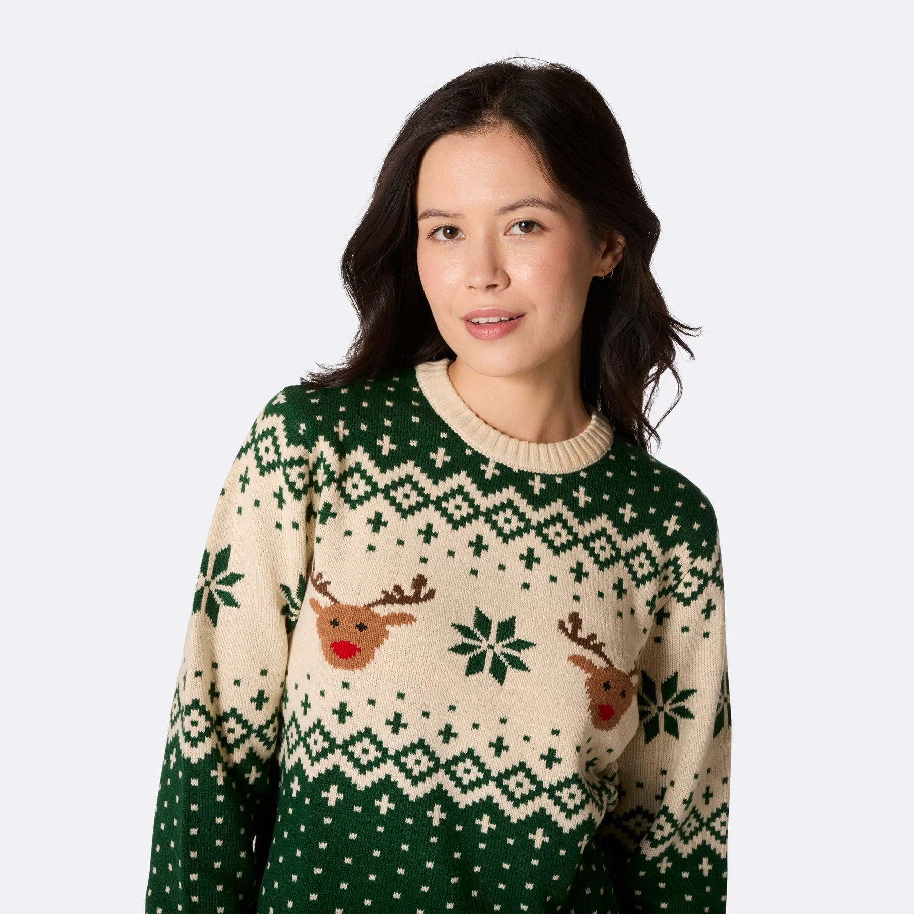 Women's Retro Reindeer Green Christmas Sweater - Image 4