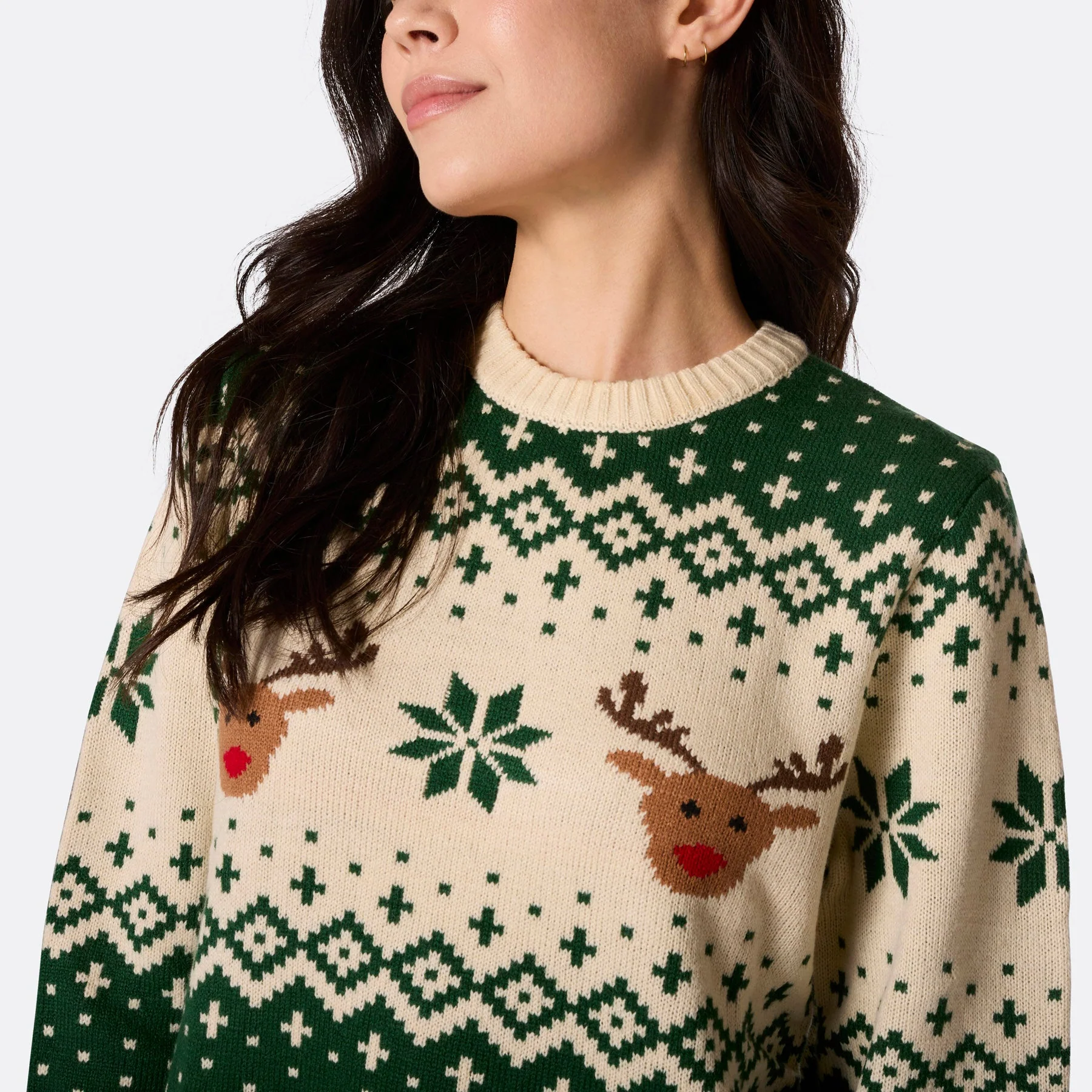 Women's Retro Reindeer Green Christmas Sweater - Image 5