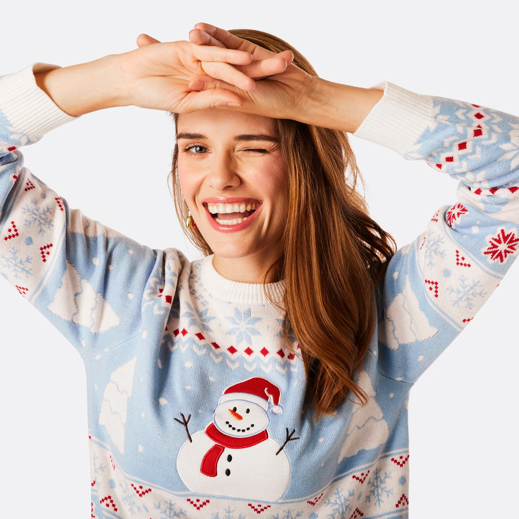 Women's Striped Snowman Christmas Sweater - Image 3