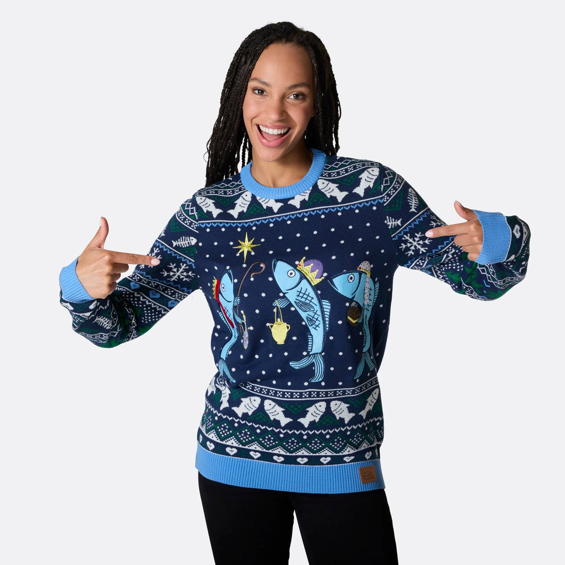 Women's Three Wise Fish Christmas Sweater - Image 2