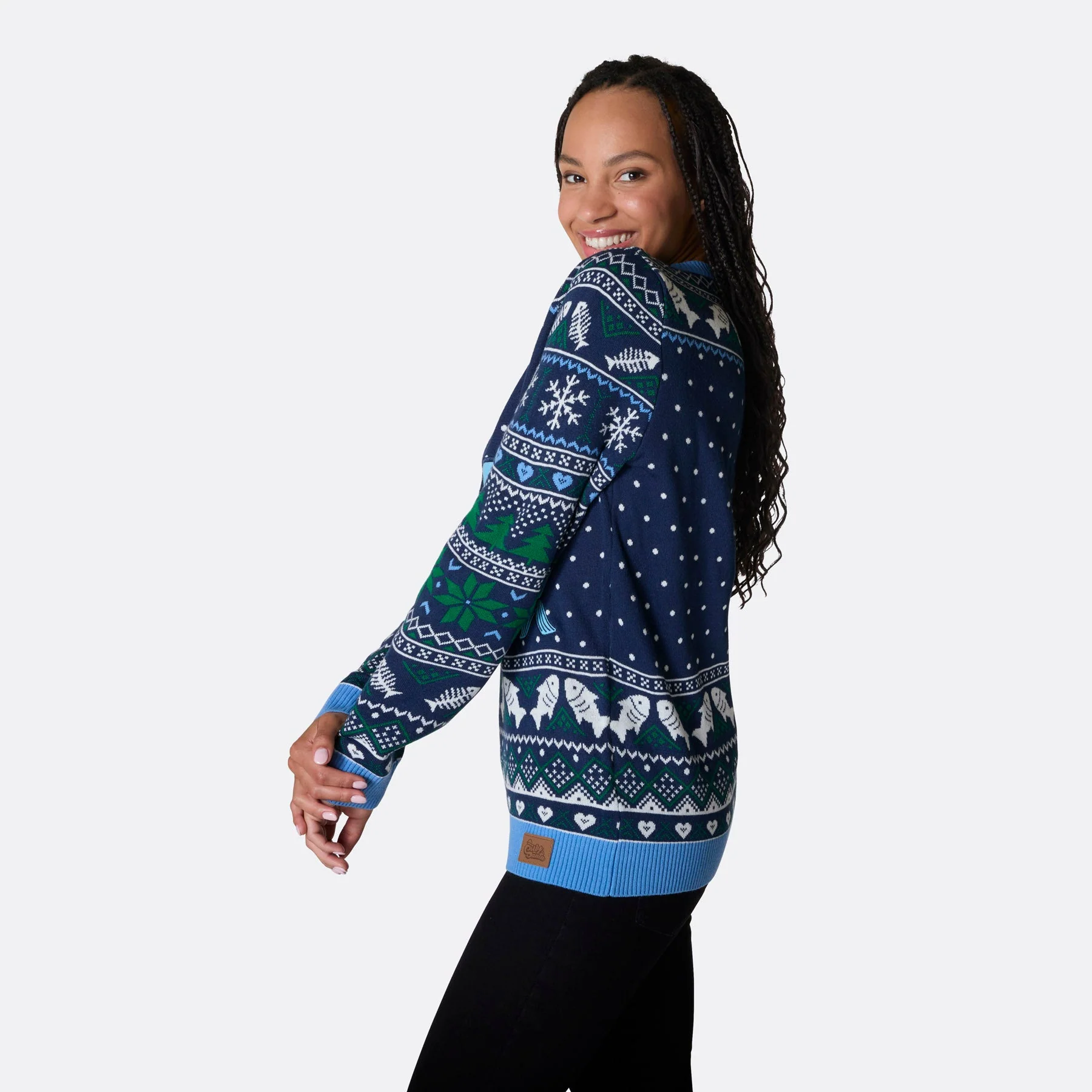 Women's Three Wise Fish Christmas Sweater - Image 3