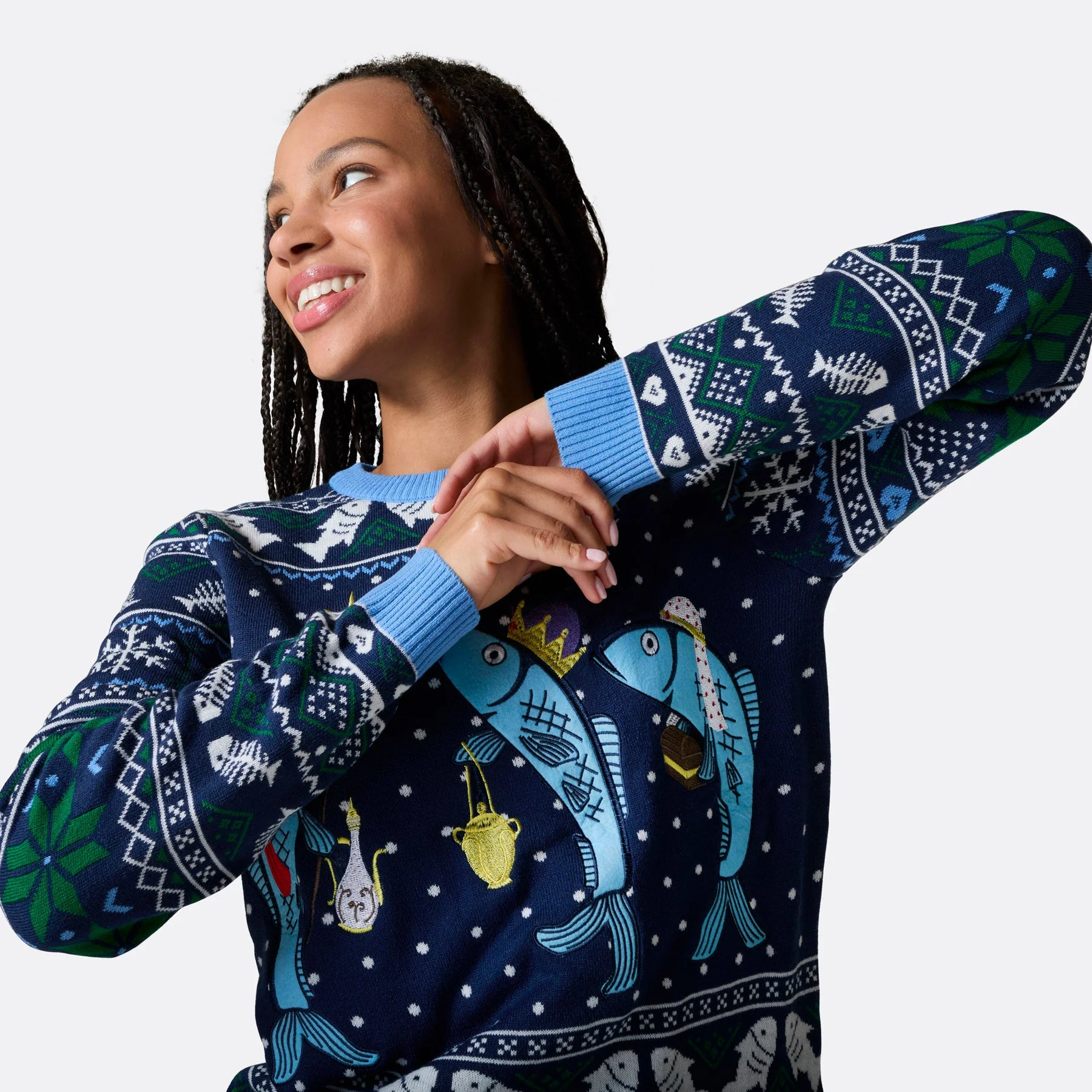Women's Three Wise Fish Christmas Sweater - Image 4